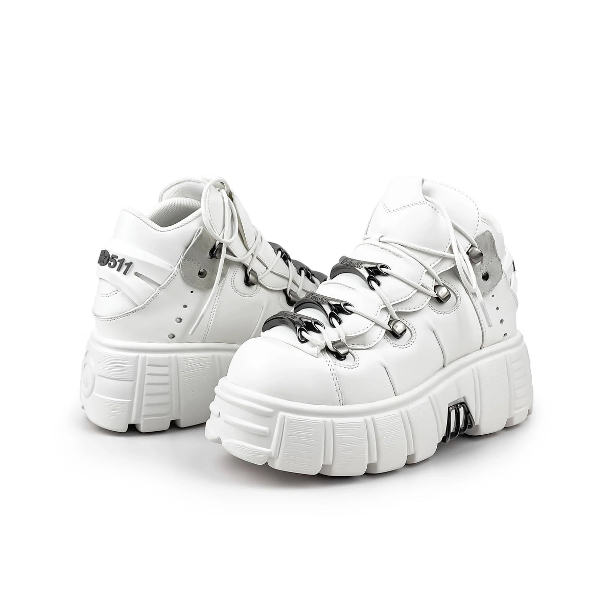 Black punk ankle shoes with lace-up closure and bold 6cm platform sole for edgy street style