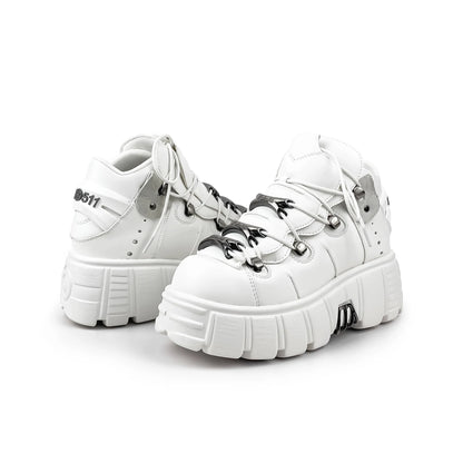 Black punk ankle shoes with lace-up closure and bold 6cm platform sole for edgy street style