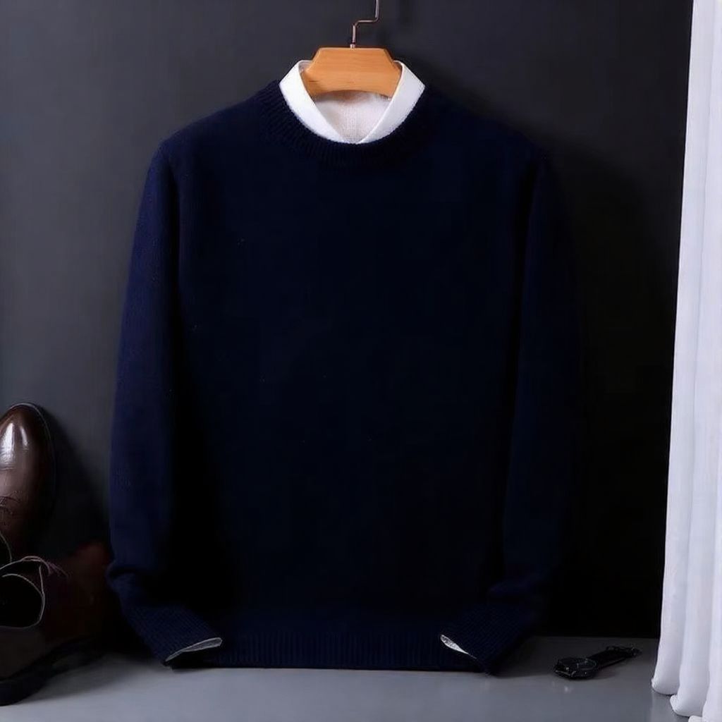 Men's oversized cashmere knit sweater crew neck pullover relaxed fit warm cozy style