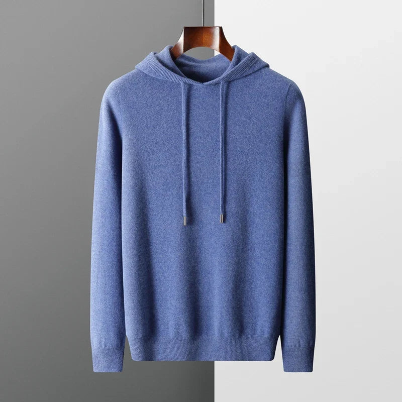 Castillo merino wool pullover hoodie in neutral tone, slim tailored fit with cashmere-like softness