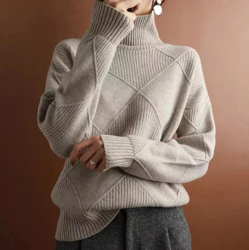 Allegra diamond knit cashmere turtleneck sweater tailored fit lightweight warmth classic style
