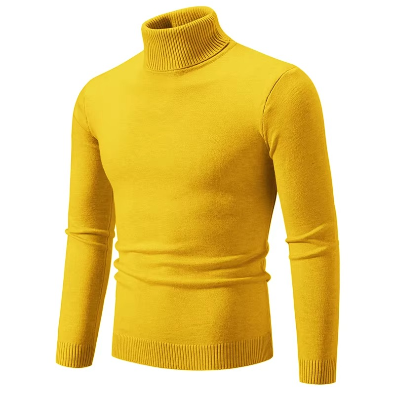 Men's slim fit thick knit turtleneck sweater in neutral tone, warm acrylic pullover for casual wear