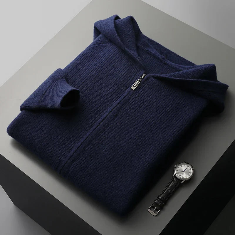 Jordan gray cotton zip-front hoodie cardigan with soft knit texture and relaxed unisex silhouette