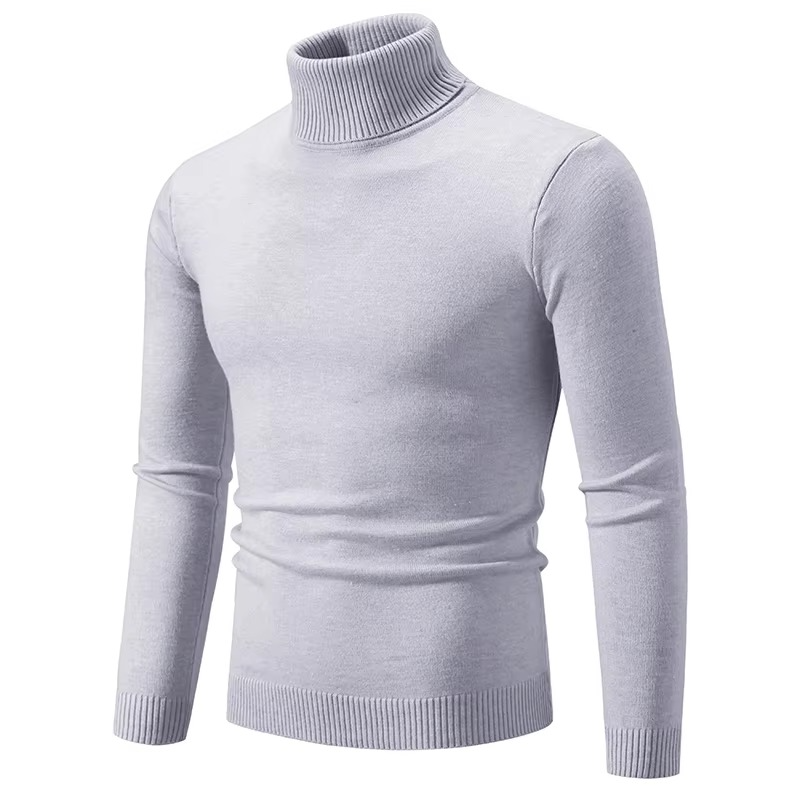 Men's slim fit thick knit turtleneck sweater in neutral tone, warm acrylic pullover for casual wear