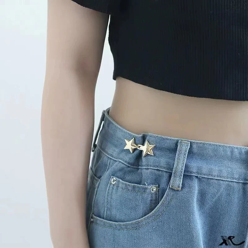 Double star waist pin silver adjustable buckle clip for jeans seamless hidden waistband tightener