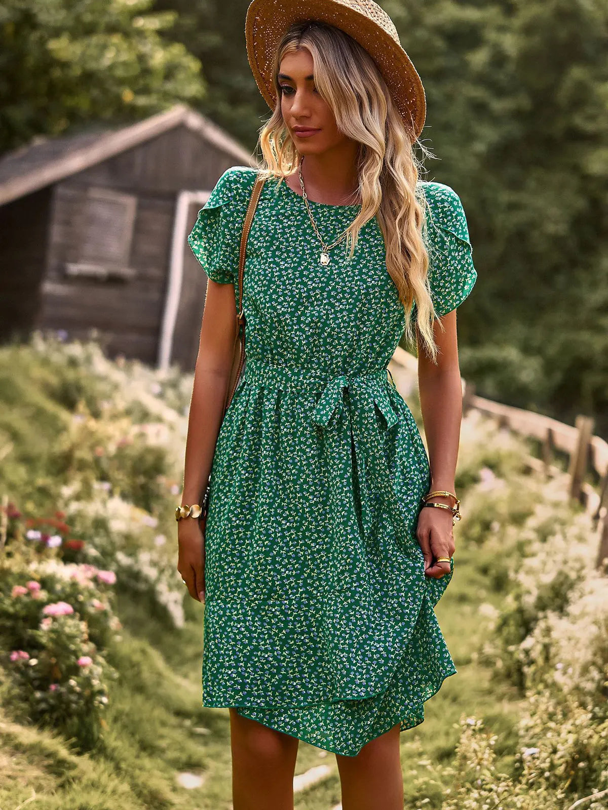 Flowy summer dress lightweight airy design flattering fit perfect for warm sunny days and evening gatherings