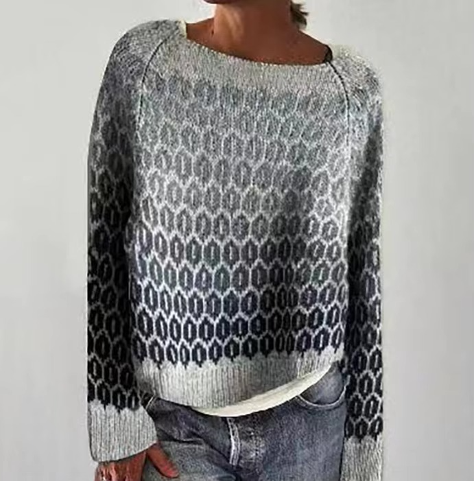 Women's color block loose fit pullover sweater with round neckline, casual knit style in multicolor