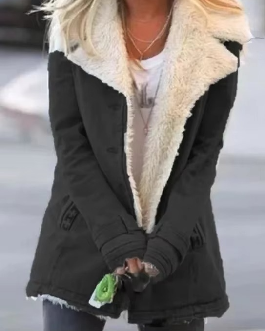Women's beige plush lapel coat cozy warm tailored collar cozy winter outerwear