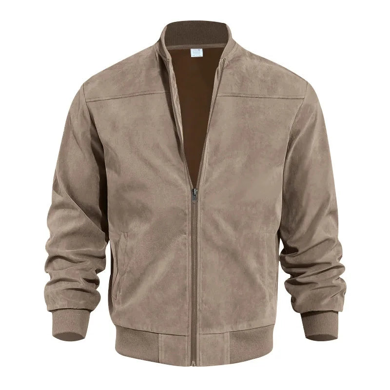 Men's brown suede bomber jacket Noah by Wavlynn, modern silhouette with premium soft texture
