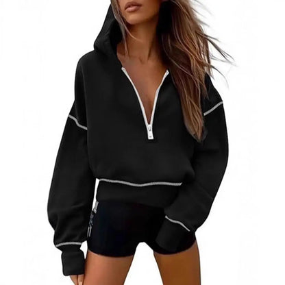 Theresa women's gray zip-up hoodie soft cotton blend with cozy hood and sleek front zipper
