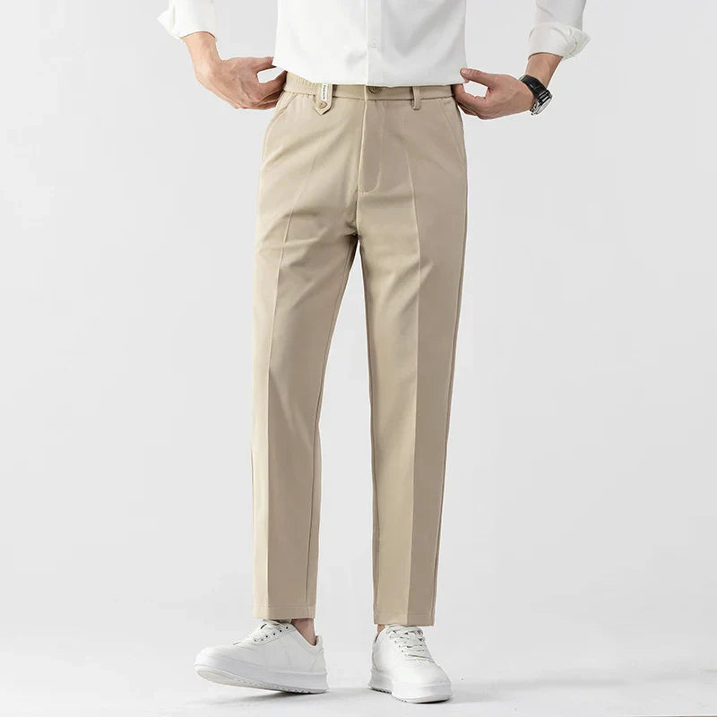 Bramhall slim-fit stretch pants in neutral tone, tailored modern cut for all-day comfort