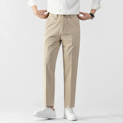 Bramhall slim-fit stretch pants in neutral tone, tailored modern cut for all-day comfort