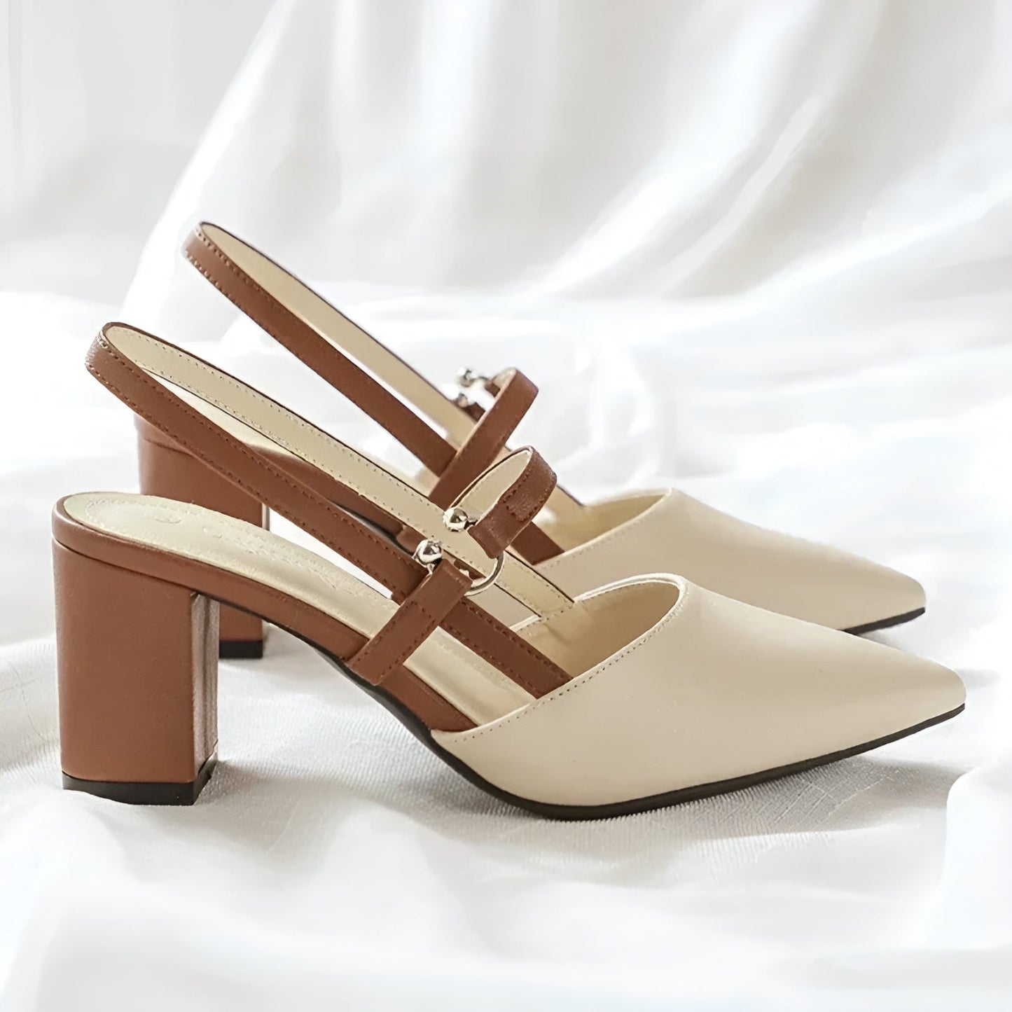 Wavlynn Amara color-blocked slingback heels with delicate metallic horseshoe charm accent