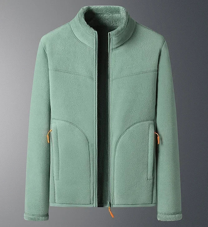 Women's classic stand collar zip winter jacket with warm plush faux shearling lining, timeless silhouette