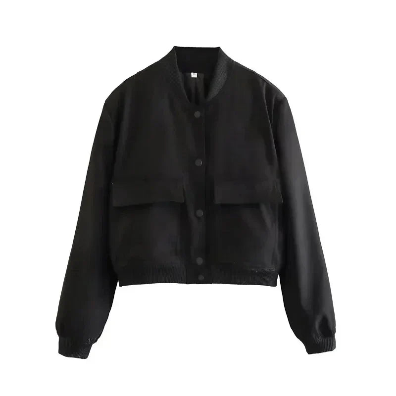 Women's casual bomber jacket with pockets, relaxed modern fit for everyday warmth