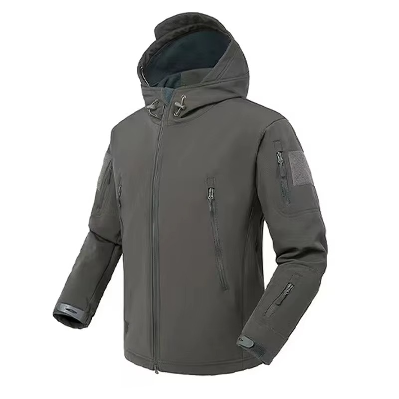 Men's black softshell waterproof fleece jacket thermal insulated hiking outdoor winter coat
