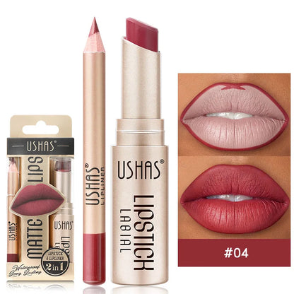 Dual-purpose matte lipstick and liner combo with precise sculpting tip for flawless long-lasting color