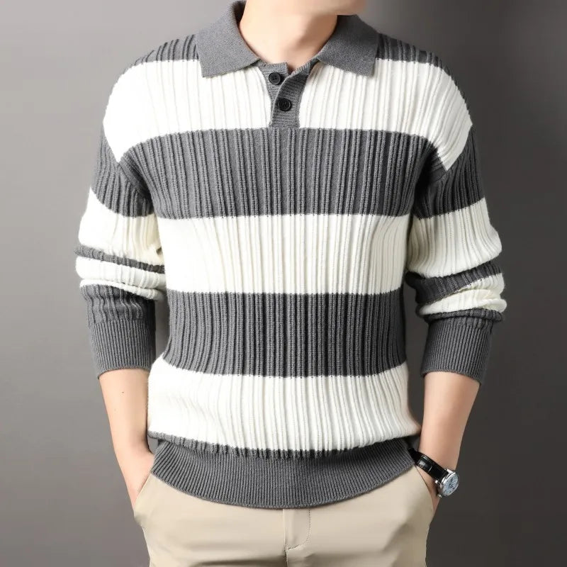 Loxley wool knitted sweater with clean striped design, perfect fit for casual and formal wear
