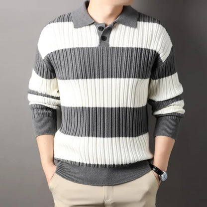Loxley wool knitted sweater with clean striped design, perfect fit for casual and formal wear