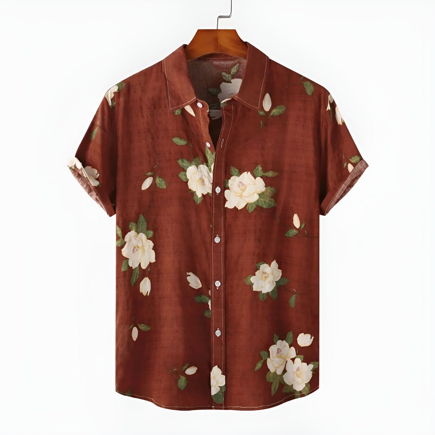 Acosta relaxed fit floral shirt in breathable fabric with classic turn-down collar, short sleeve summer top