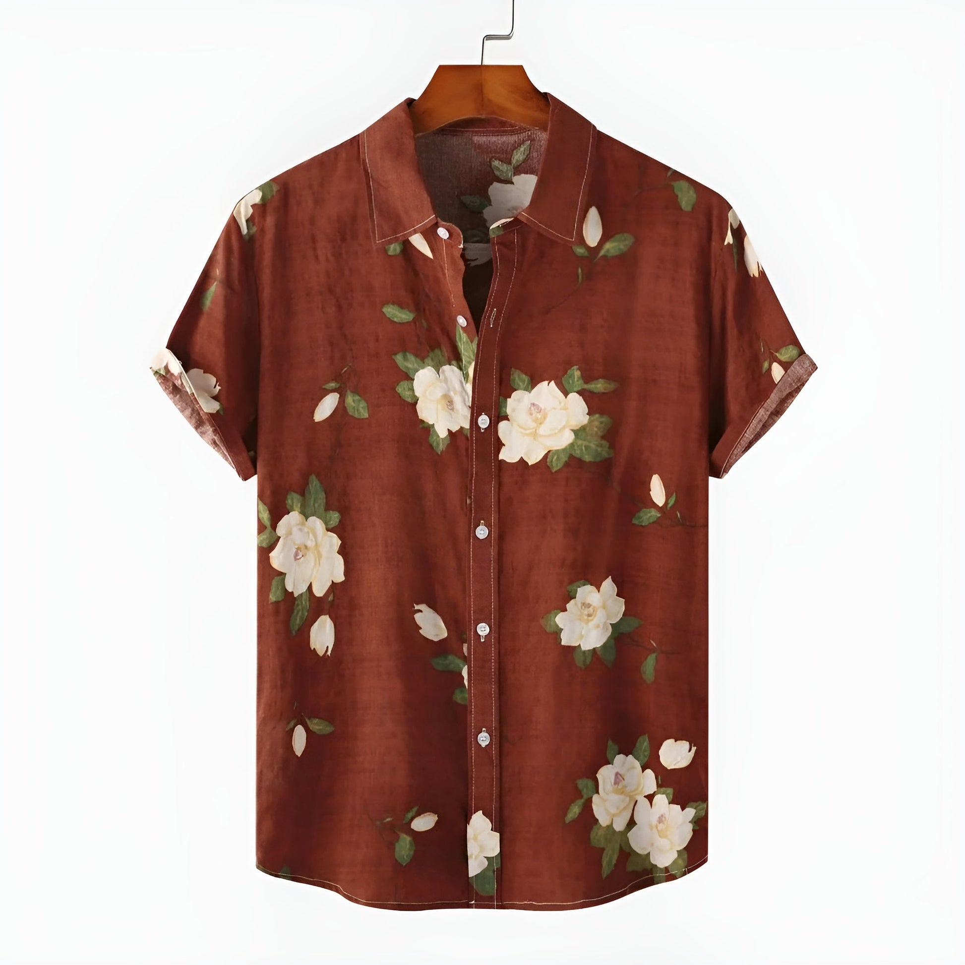 Acosta relaxed fit floral shirt in breathable fabric with classic turn-down collar, short sleeve summer top