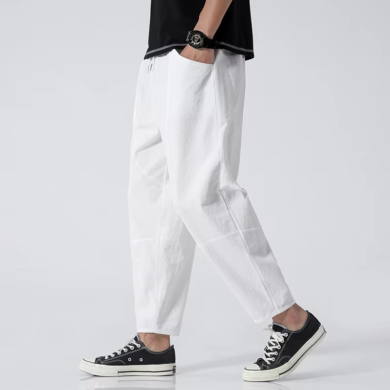 Men's loose cropped cotton pants Japanese street style breathable summer casual fit available up to 5XL