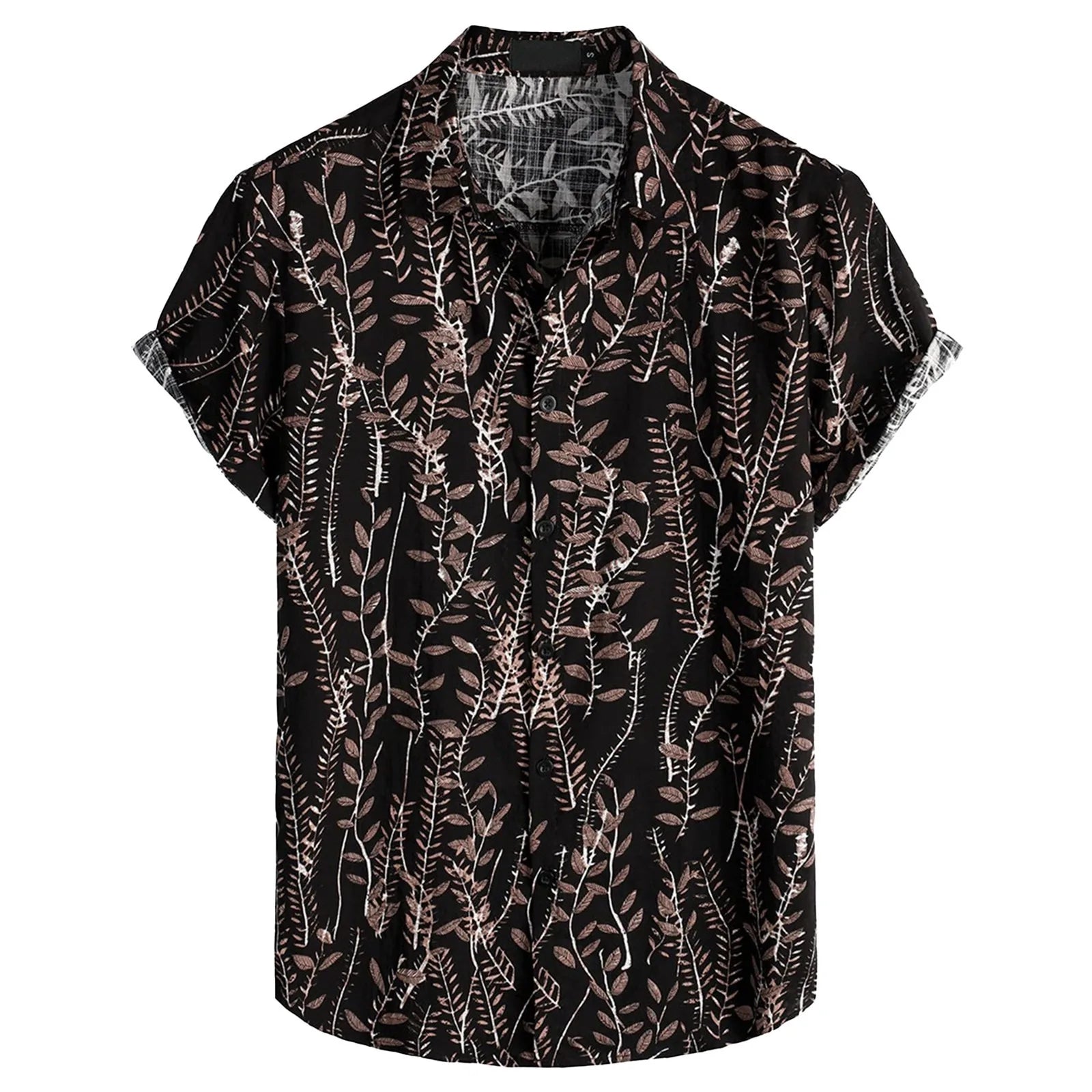Oversized Hawaiian button-up shirt with bold vibrant prints, turn-down collar, relaxed poly blend fit