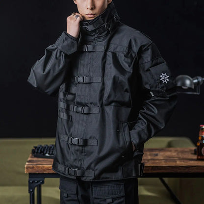 Men's olive green tactical military jacket waterproof ripstop shell with multiple utility pockets
