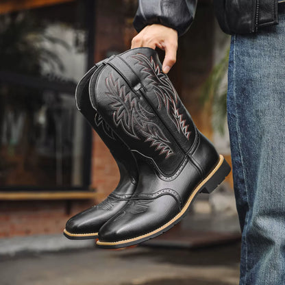 Men's brown leather Western cowboy boots with pointed toe and durable premium craftsmanship