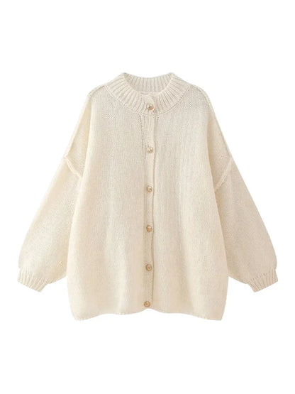 Women's oversized button-down cardigan relaxed silhouette versatile year-round layering piece