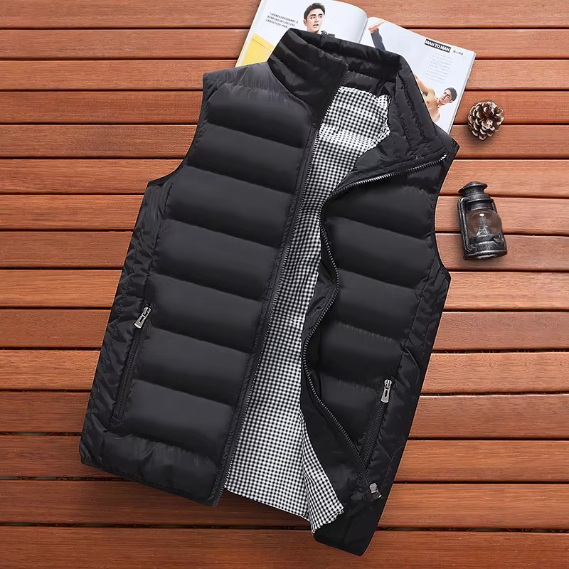 Men's windproof down cotton vest sleeveless jacket lightweight insulated for cold outdoor warmth
