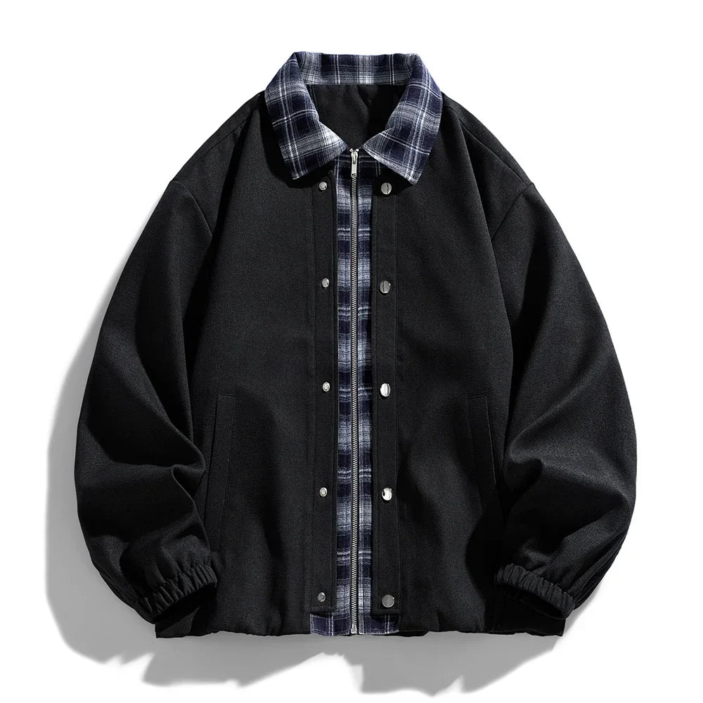 Boston cropped boxy workwear jacket with flannel contrast collar, minimal clean design for versatile layering