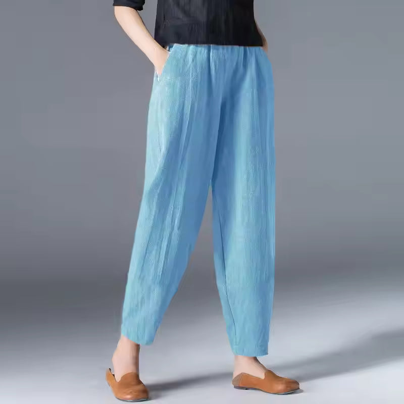 Women's lightweight summer trousers relaxed tapered ankle silhouette breathable breezy fit