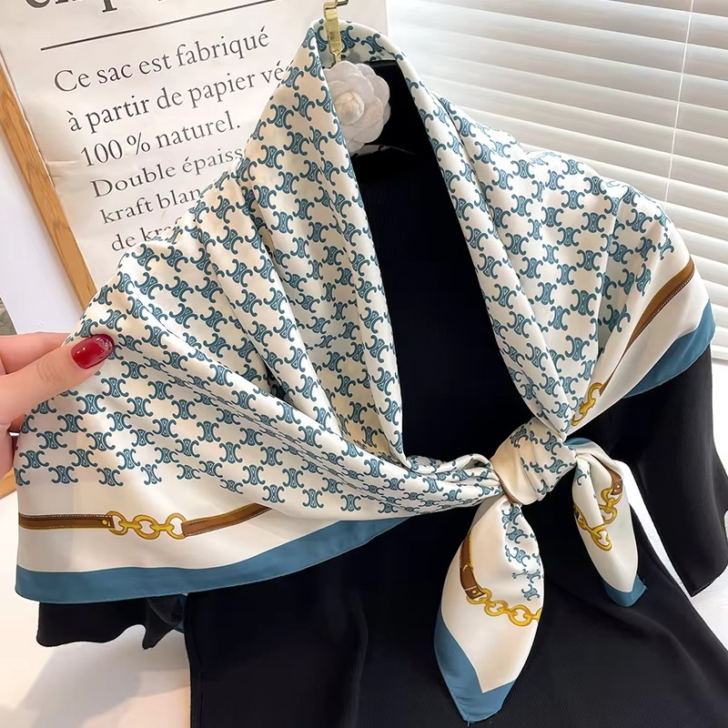 Women's silk square scarf polka dot stripe pattern lightweight 35x35 inch summer accessory