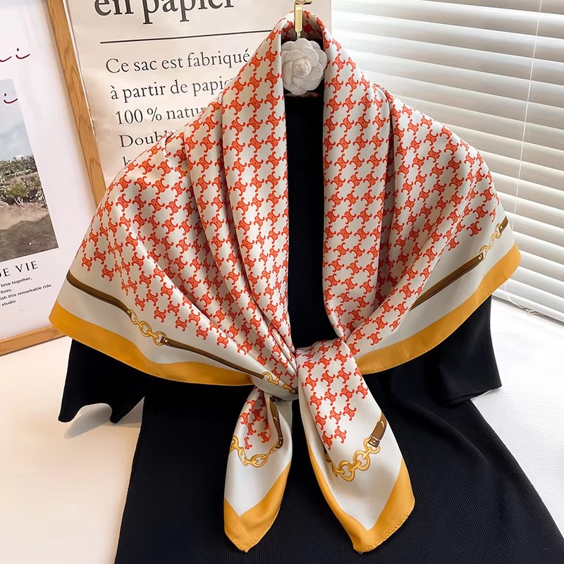 Women's silk square scarf polka dot stripe print lightweight summer accessory 35x35 inch