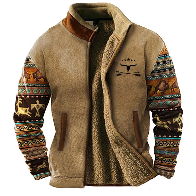 Men's relaxed fit color block sherpa lined fleece jacket with zipper pockets in neutral tones