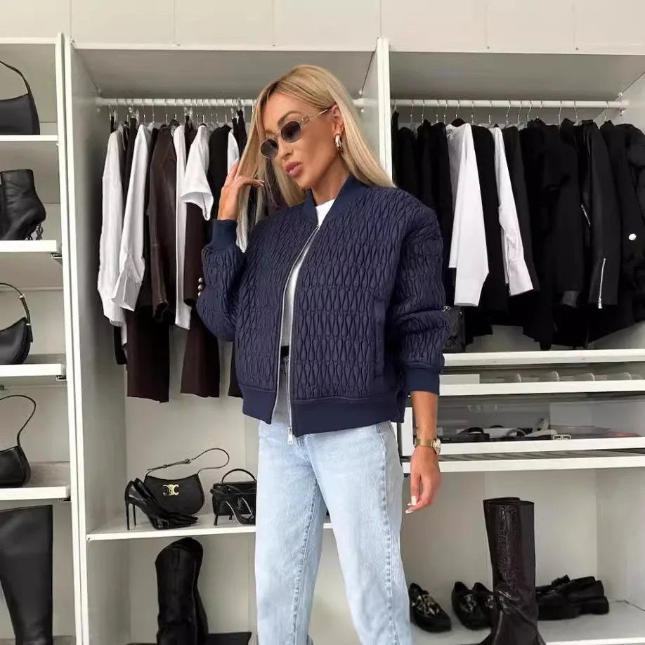 Women's hazel zip front quilted jacket with diamond-quilt pattern, relaxed fit everyday layer
