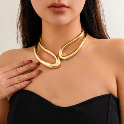 Arvella minimalist drop necklace sculptural twisted double-layer high-polish silver choker open torque