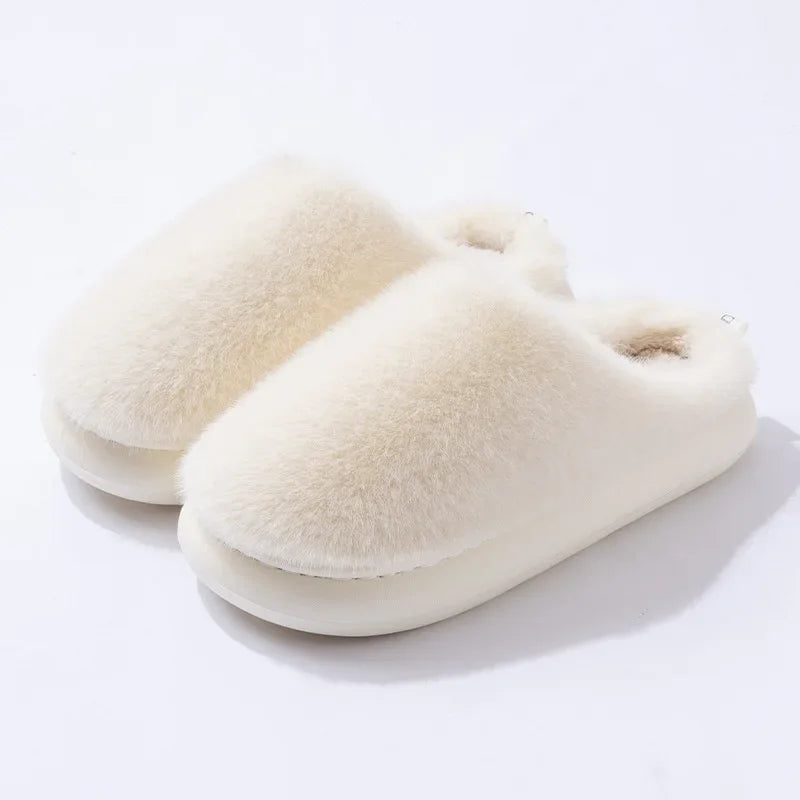 Women's cozy fluffy slip-on slippers with ultra-soft plush lining for warm winter indoor comfort
