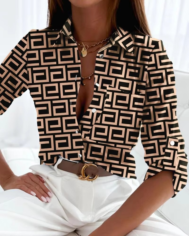 Slim fit striped women's blouse with elegant print, polished office-to-evening versatile top