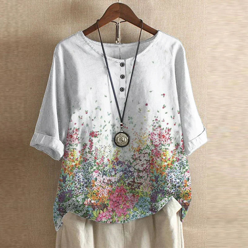 Vintage floral blouse relaxed fit retro-inspired design with classic botanical print