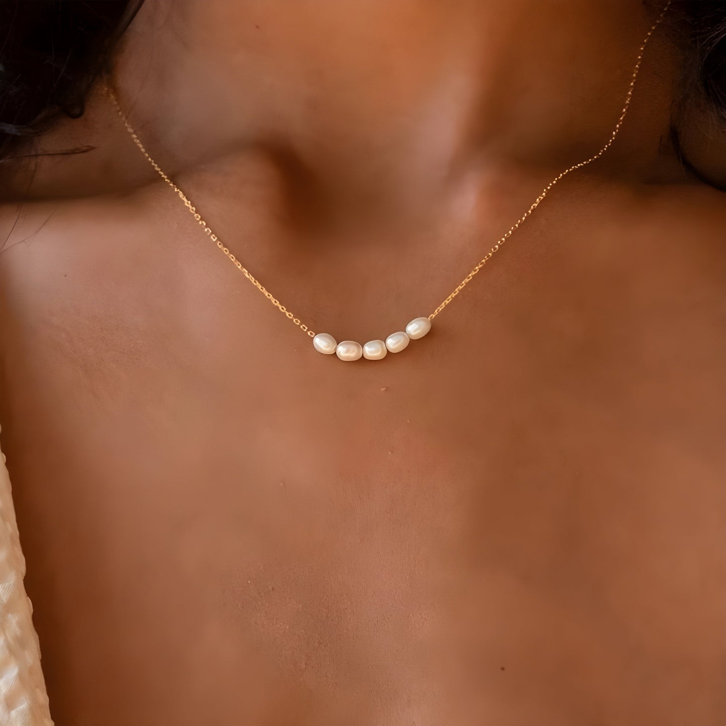 Dainty minimalist faux baroque pearl necklace on delicate gold cable chain, stainless steel