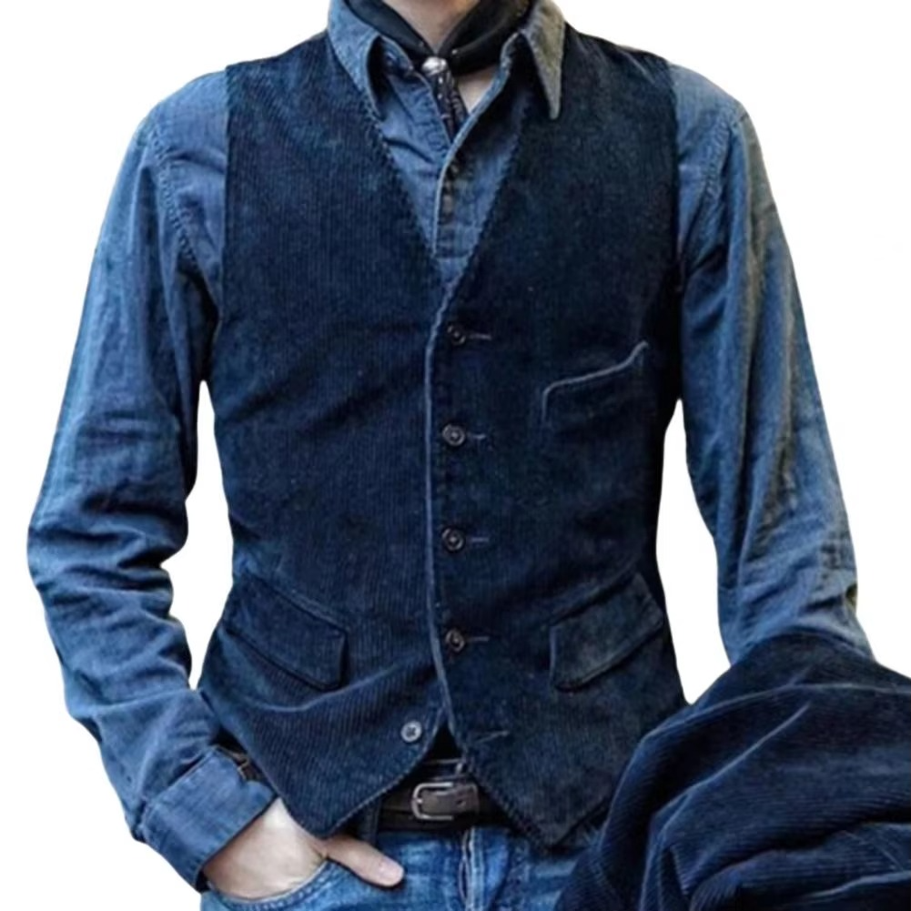 Olive herringbone tweed slim fit vest with V-neck, tailored waist-defining silhouette for formal wear