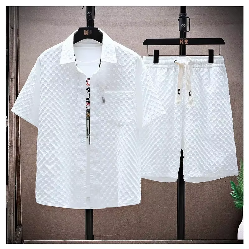 Men's ice silk two-piece sports set light short sleeve tee and shorts breathable moisture-wicking