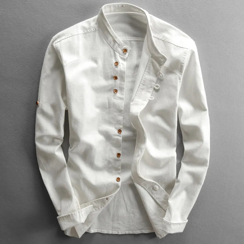 Wavlynn James mandarin collar shirt lightweight long sleeve smart casual minimalist design