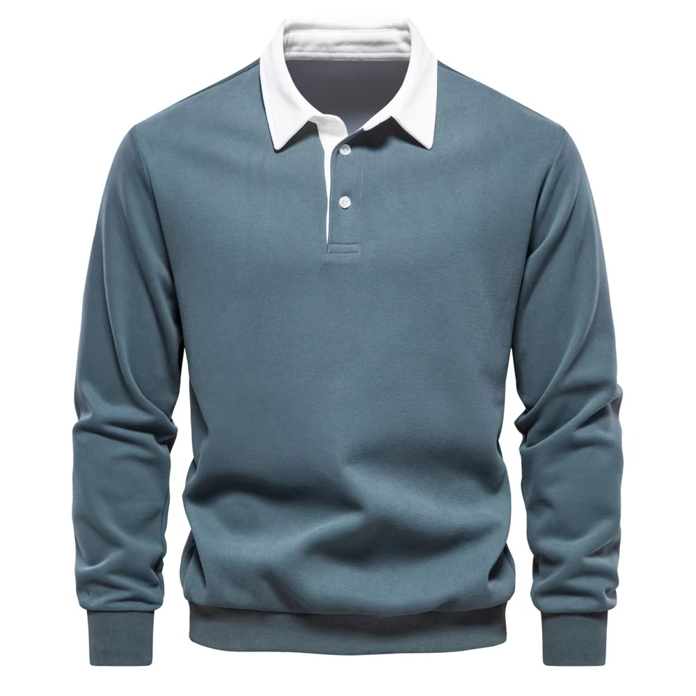 Men's autumn cotton sweatshirt polo neck casual fit soft comfortable versatile work weekend wear