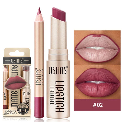 Dual-purpose matte lipstick and liner combo with precise sculpting tip for flawless long-lasting color