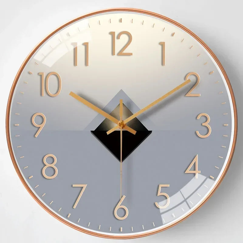 Golden tone modern wall clock with gradient face and minimalist hour markers for contemporary home decor