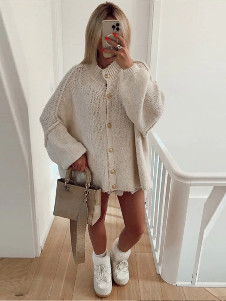 Harper women's chunky knit cardigan relaxed oversized fit button-front closure cozy winter layering