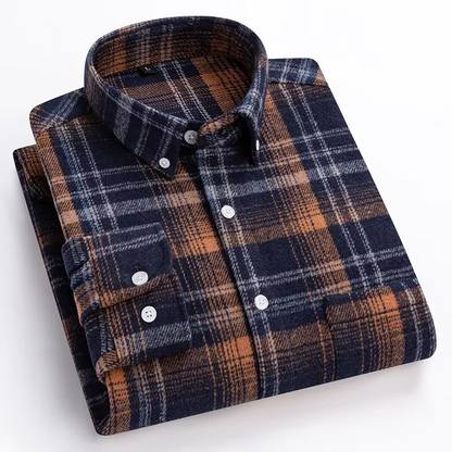 Men's plus size plaid long sleeve shirt in 7XL cotton blend with single chest pocket